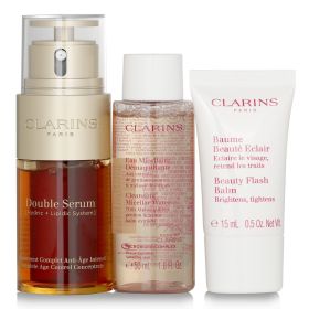 CLARINS - Youthful Radiance Set: Double Serum 30ml+ Cleansing Micellar Water 50ml+ Beauty Flash Balm 15ml 45937/80076604 3pcs